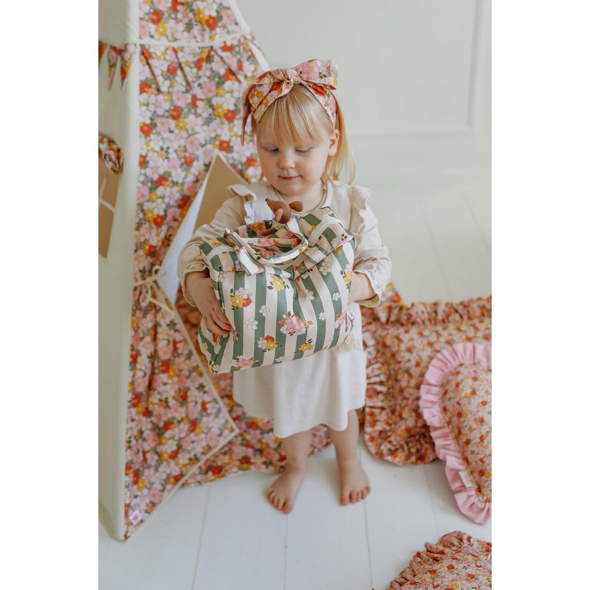 Cotton Tipee Tent voor meisjes met bloemen Afdrukken "Green Garden" bloemen en stijlvolle tent, verjaardagscadeau idee voor meisje, voorjaarshuisdecoratie-Moi Mili-Ik Hout ervan.