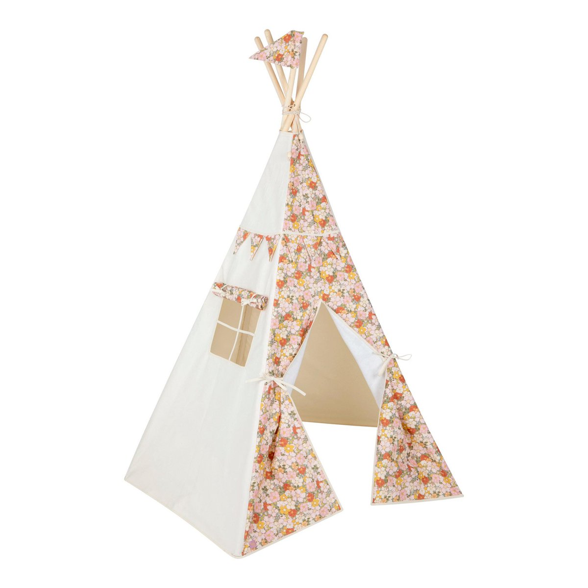 Cotton Tipee Tent voor meisjes met bloemen Afdrukken "Green Garden" bloemen en stijlvolle tent, verjaardagscadeau idee voor meisje, voorjaarshuisdecoratie-Moi Mili-Ik Hout ervan.