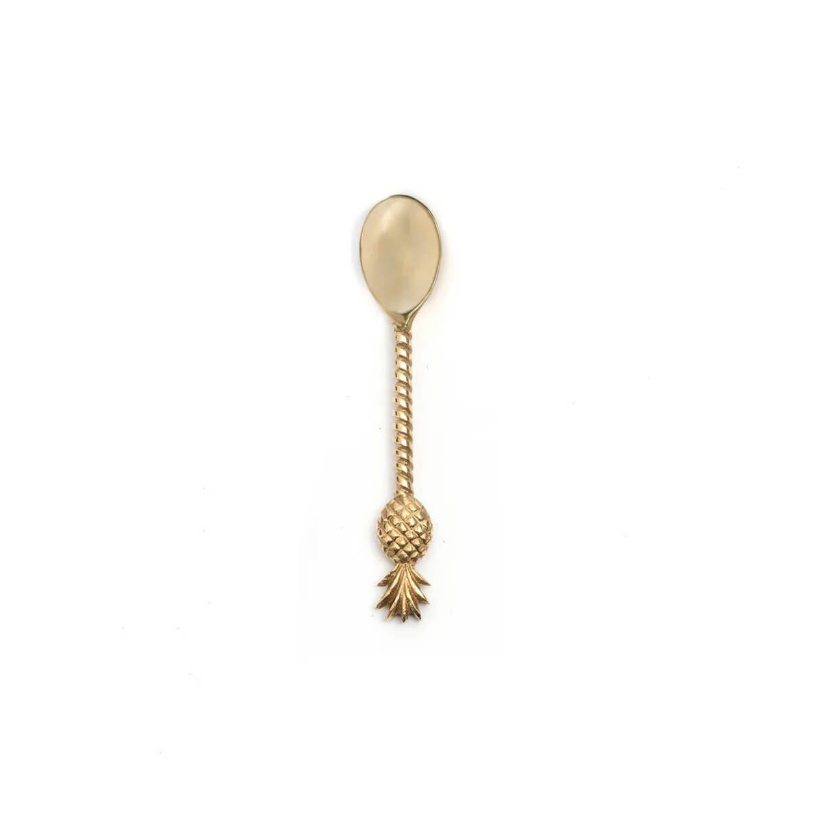 Bohemian gold pineapple teaspoon from the luxury solid brass cutlery collection, showcasing detailed craftsmanship and tropical elegance.