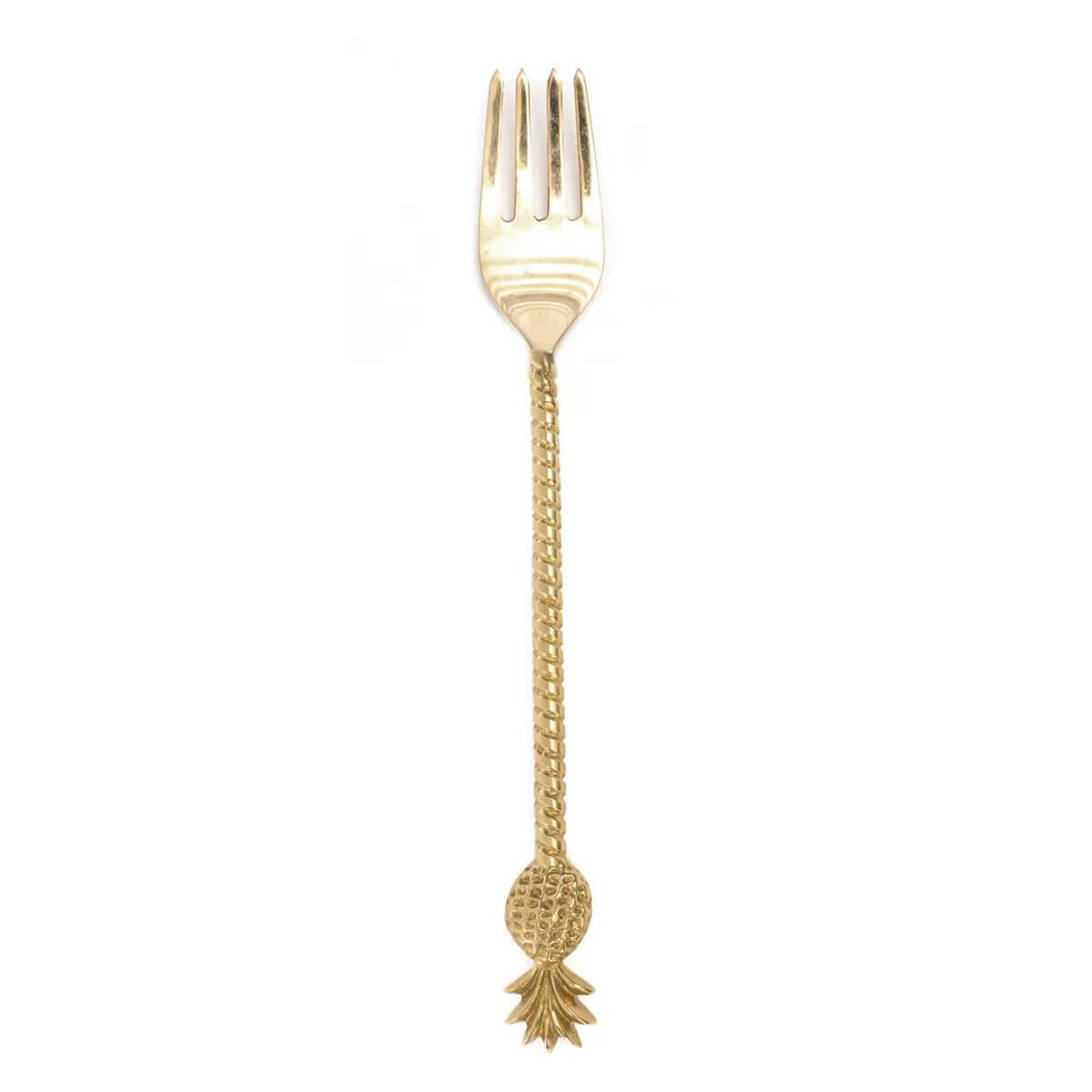 Bohemian-style gold pineapple fork in solid brass from De Ananasvork collection, showcasing exquisite craftsmanship and luxury.