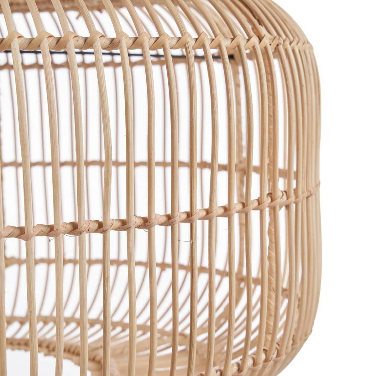 Close-up of The Arun pendant lamp shade made of natural rattan, showcasing its bohemian texture and warmth, perfect for any interior style.