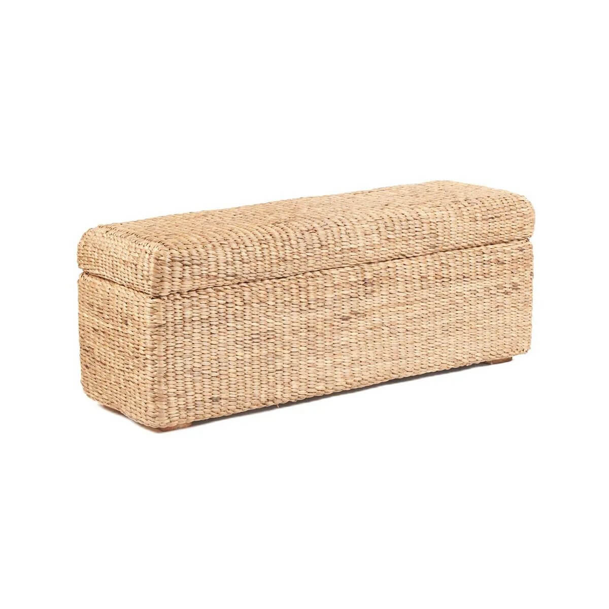 Bohemian De Big Sure Storage Ottoman in natural water hyacinth material for living room organization and rustic elegance.