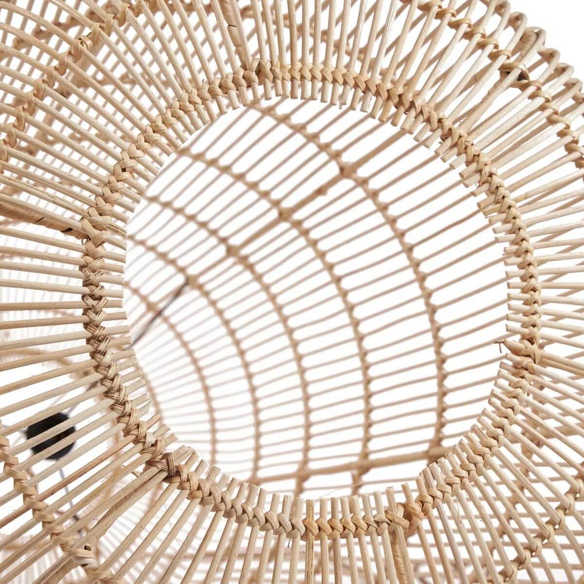 Close-up of the Bozelo Hanger, a natural XL Bohemian rattan pendant lamp, showcasing intricate weave design for cozy home decor.