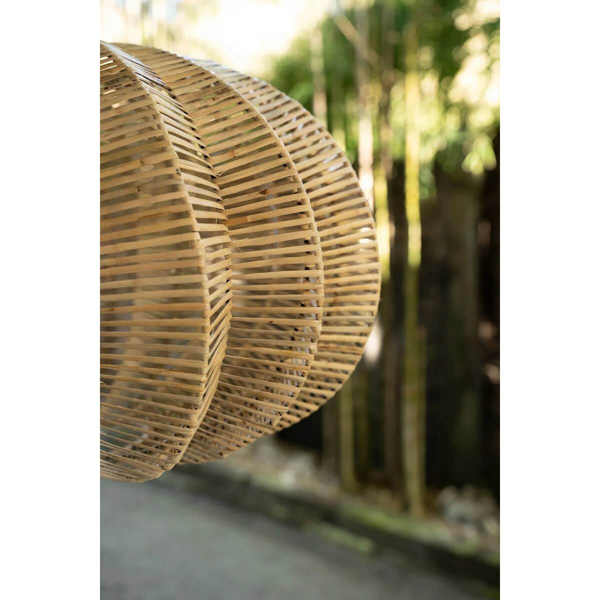 Close-up of the De Cerise Hanger - Naturel, a bohemian-style wicker lampshade resembling a Chinese lantern, perfect for any space.
