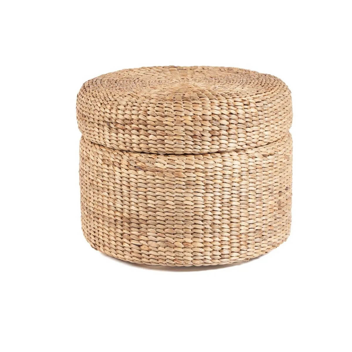 Bohemian style De Circle Opbergpoef in natural finish, offering storage and seating for a chic and organized home.