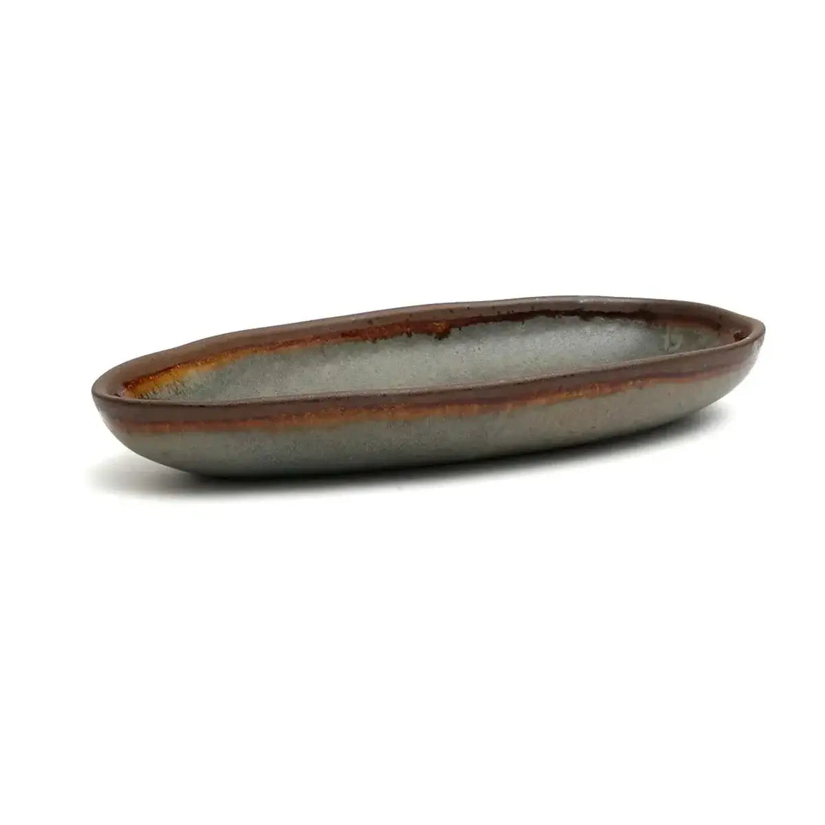 Handmade Portuguese ceramic serving dish with an organic shape, part of the Côa collection set of 6 for elegant dining.