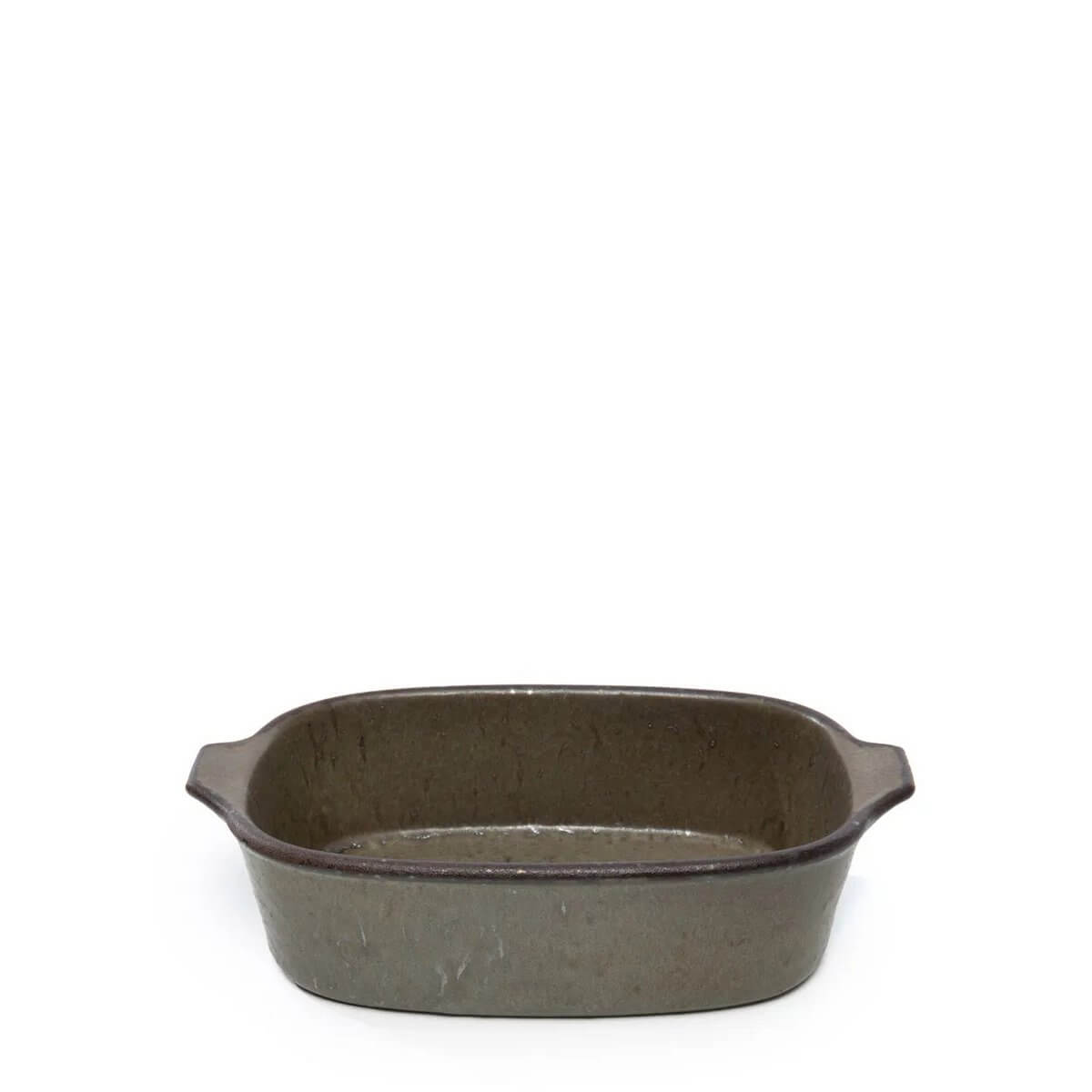 Grijsgroene De Comporta ovenschaal met craqueléglazuur, perfect voor een bohemian tafelpresentatie.
