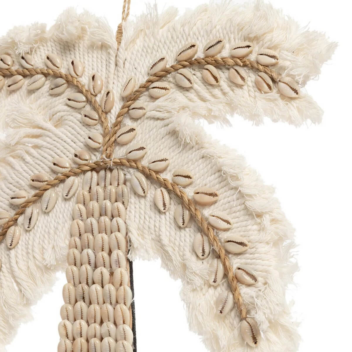 Bohemian Cotton Shell Palm Tree Decor in Natural White, 27cm tall by 29cm wide, perfect for beachy vibes by Bazar Bizar Living.