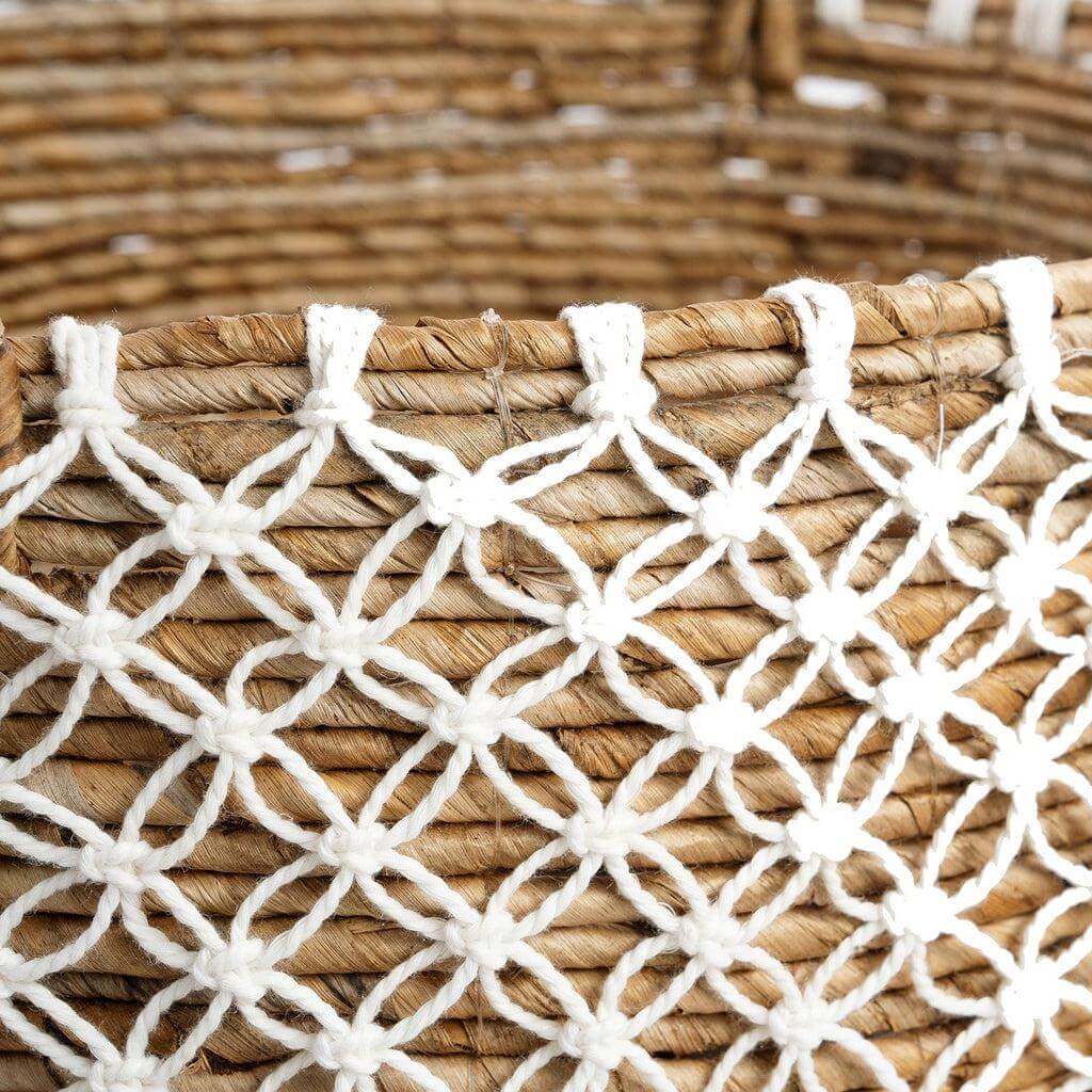 De Cross Stitched Macramé Mand - Naturel Wit - M