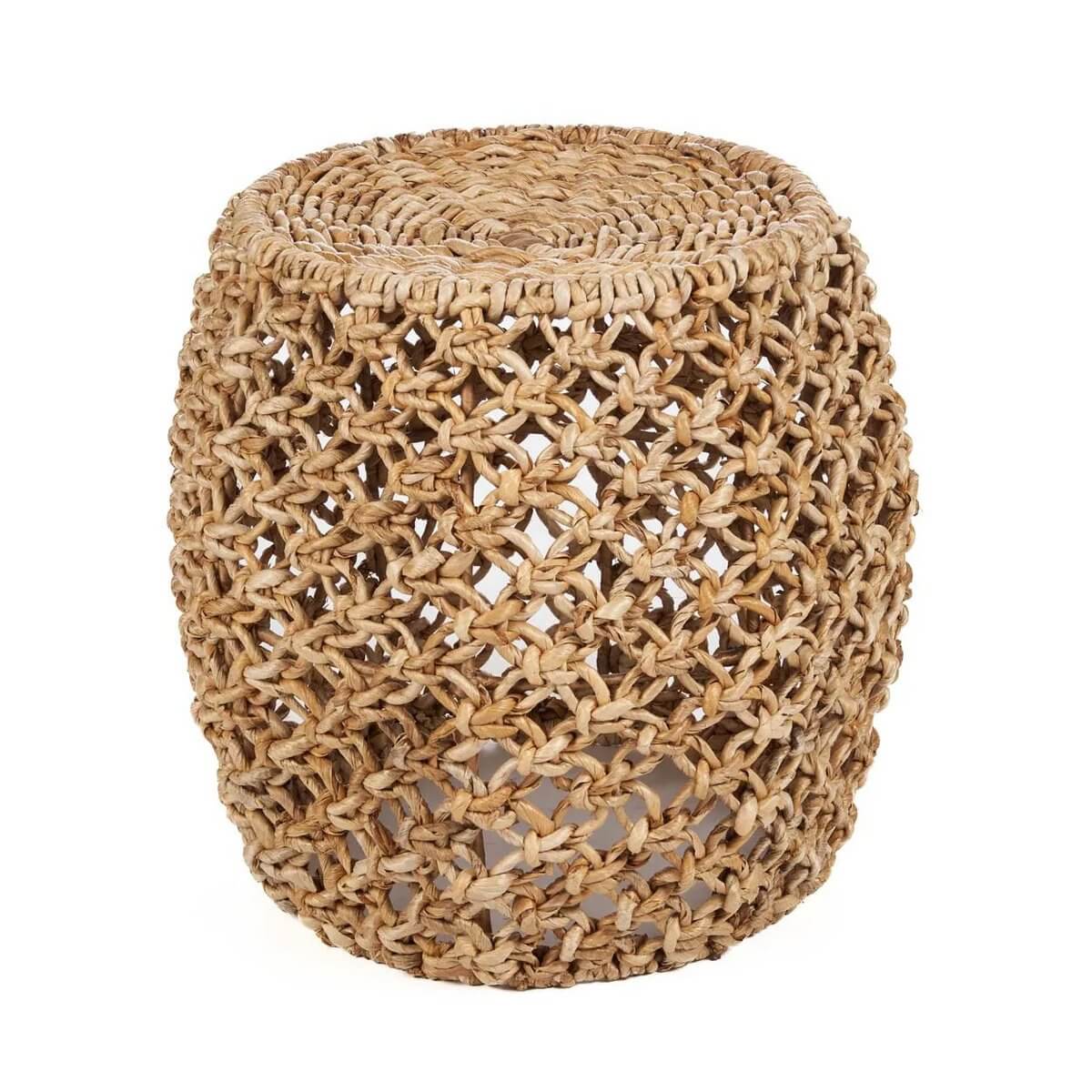 Handmade Bohemian stool made from sustainable banana leaf for a cozy, organic touch to your décor.