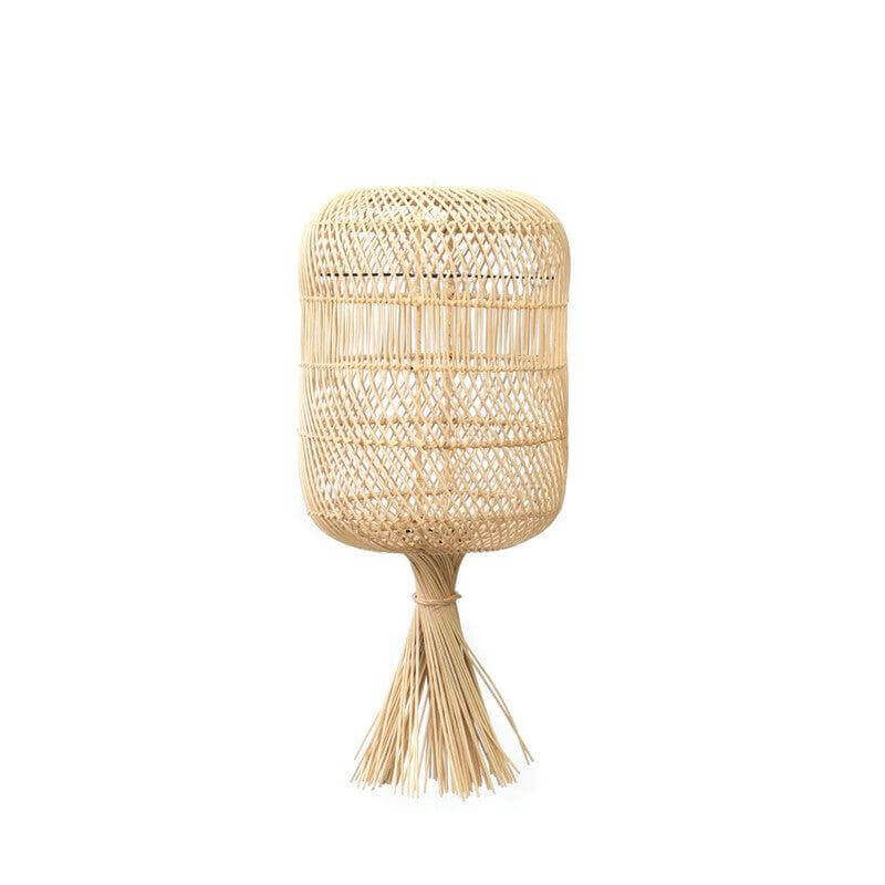 De Dumpling hang- en vloerlamp van rotan, naturel, brengt een boho-stijl in elke kamer. Multifunctioneel en stijlvol voor binnenruimtes.