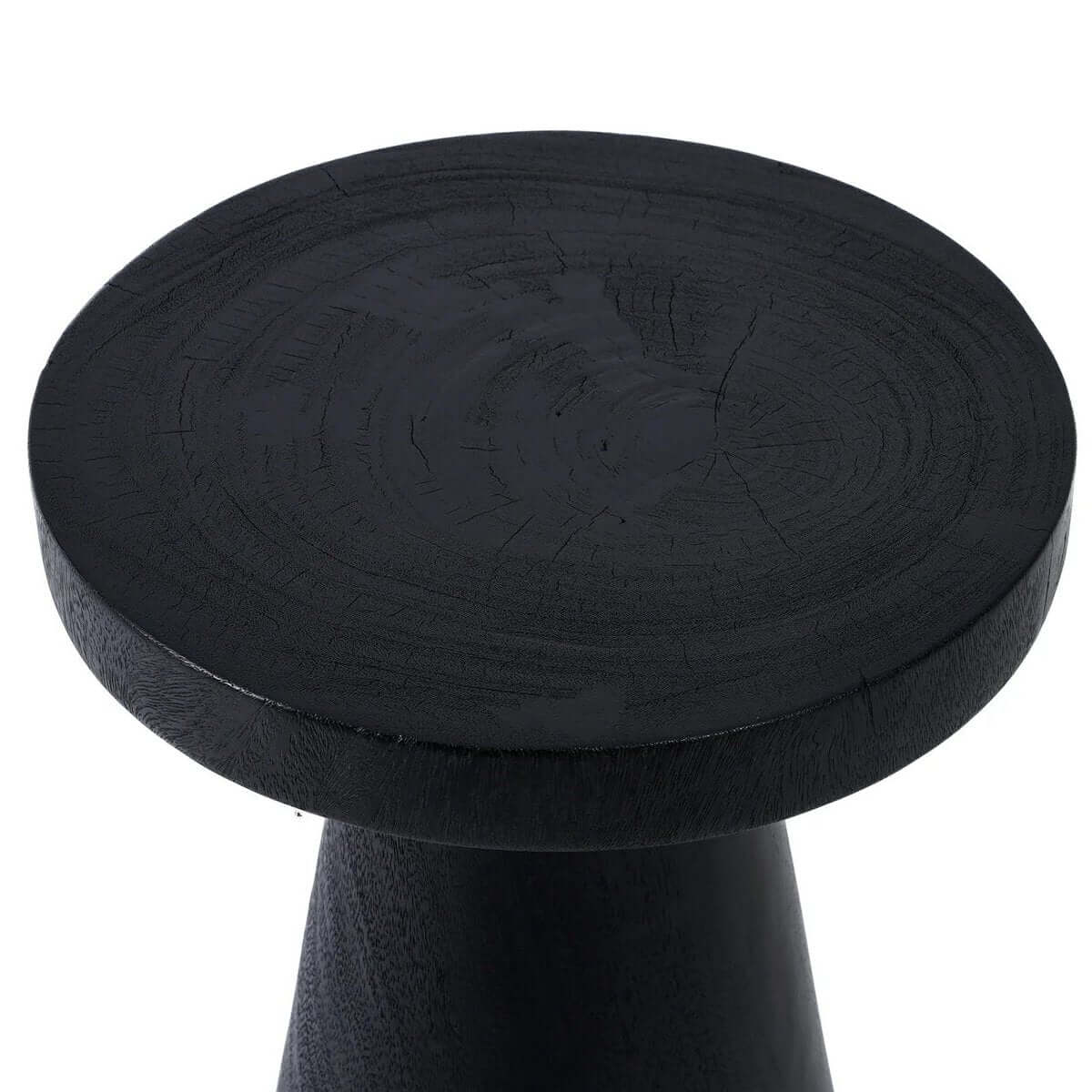 Bohemian black Fiji side table with suar wood and modern design, perfect for adding a bold touch to any living space.