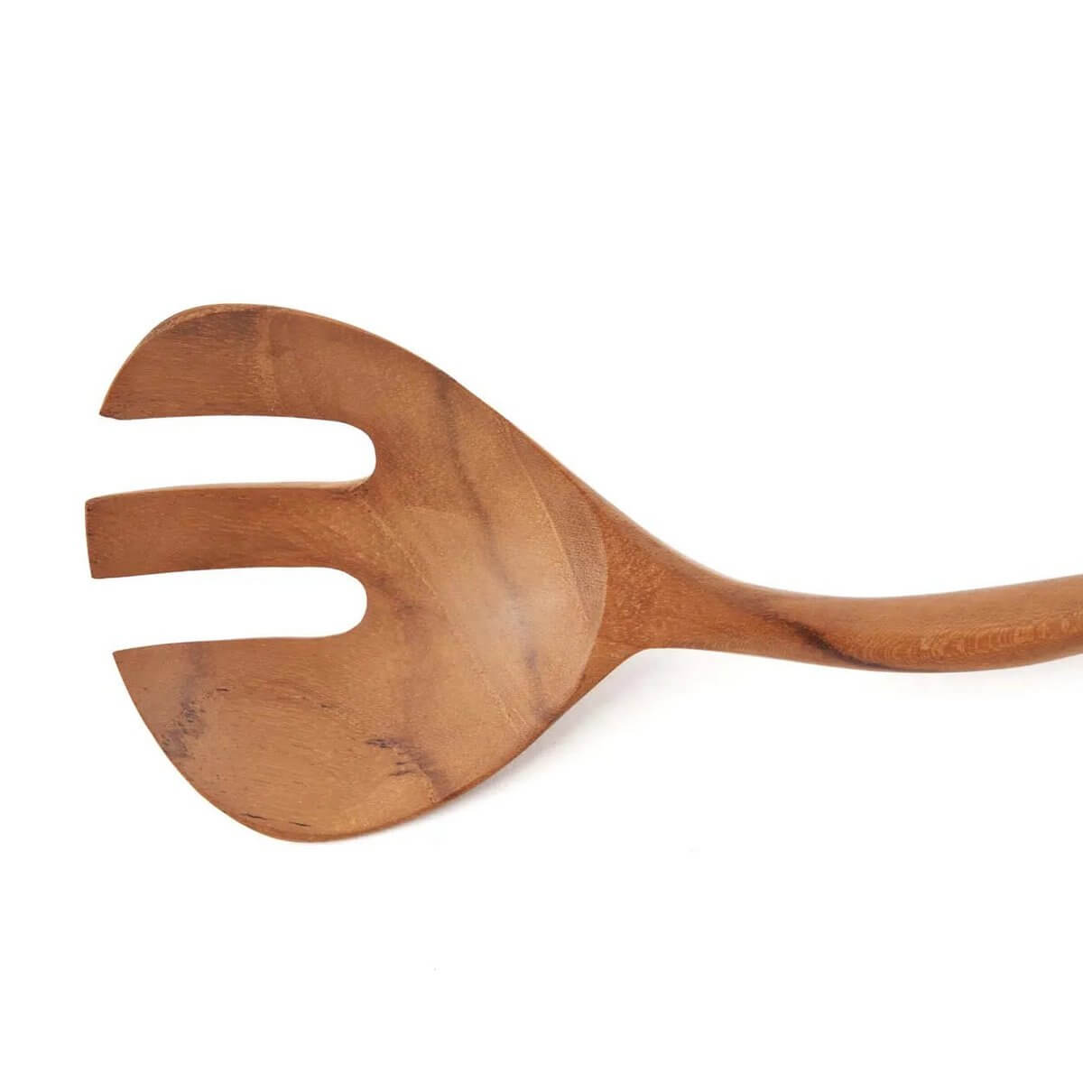 Bohemian twisted salad fork made from rich teakhout, featuring an elegant handle for a comfortable grip in salad serving.