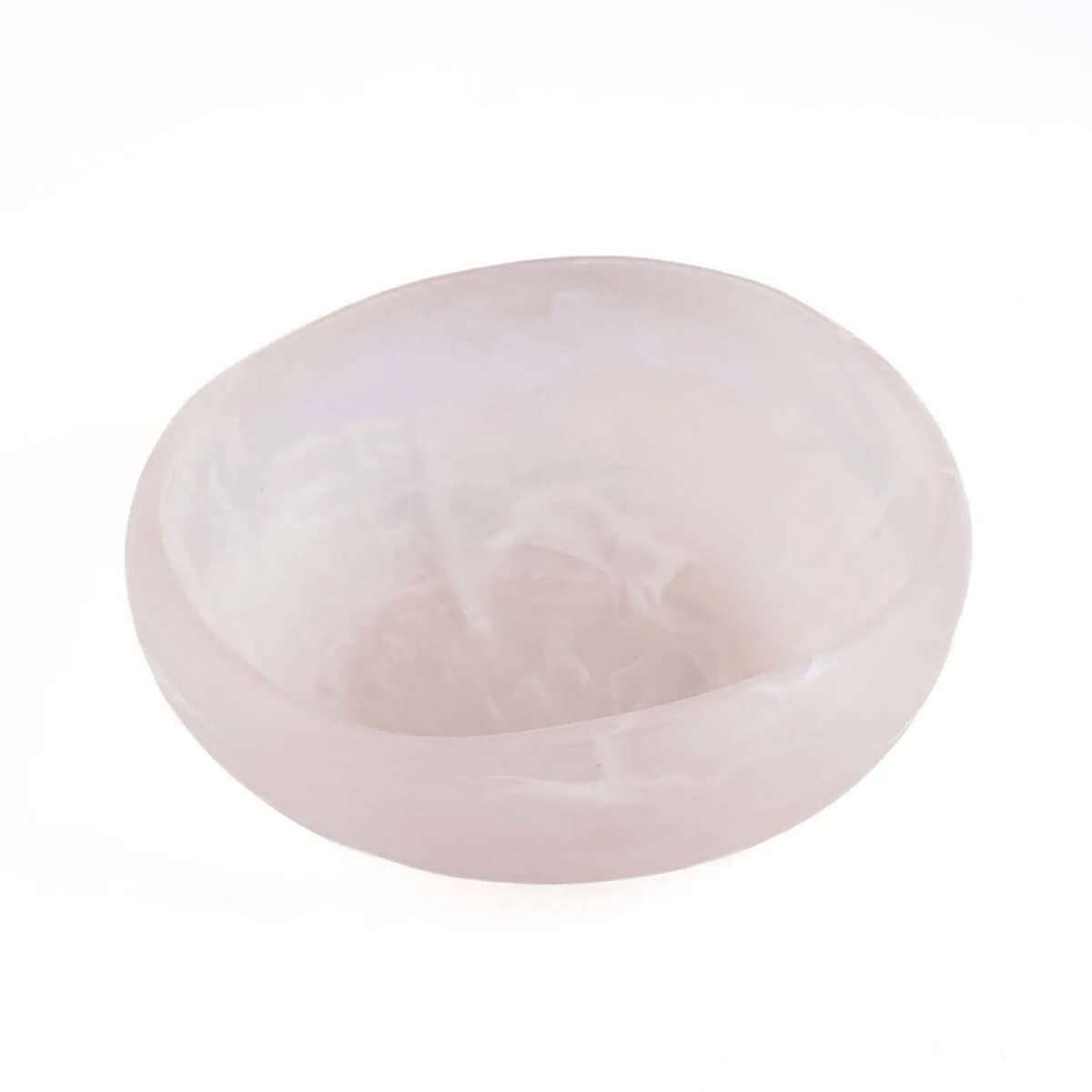 Bohemian pink and white resin bowl, organic design, handcrafted, adds a modern sculptural touch to any table decor.