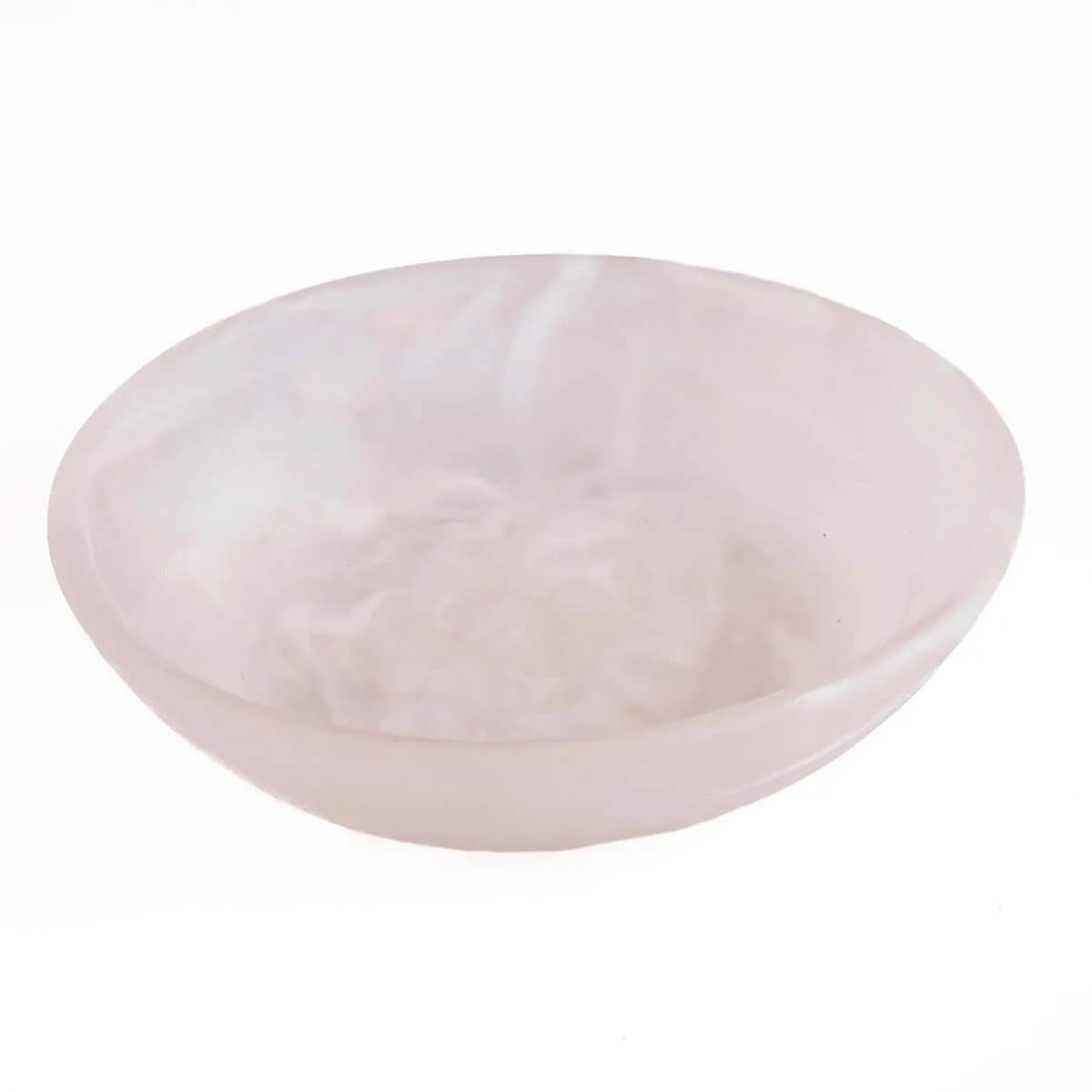 Bohemian-inspired organic resin bowl in pink and white; perfect for snacks or decor with a modern, sculptural design.