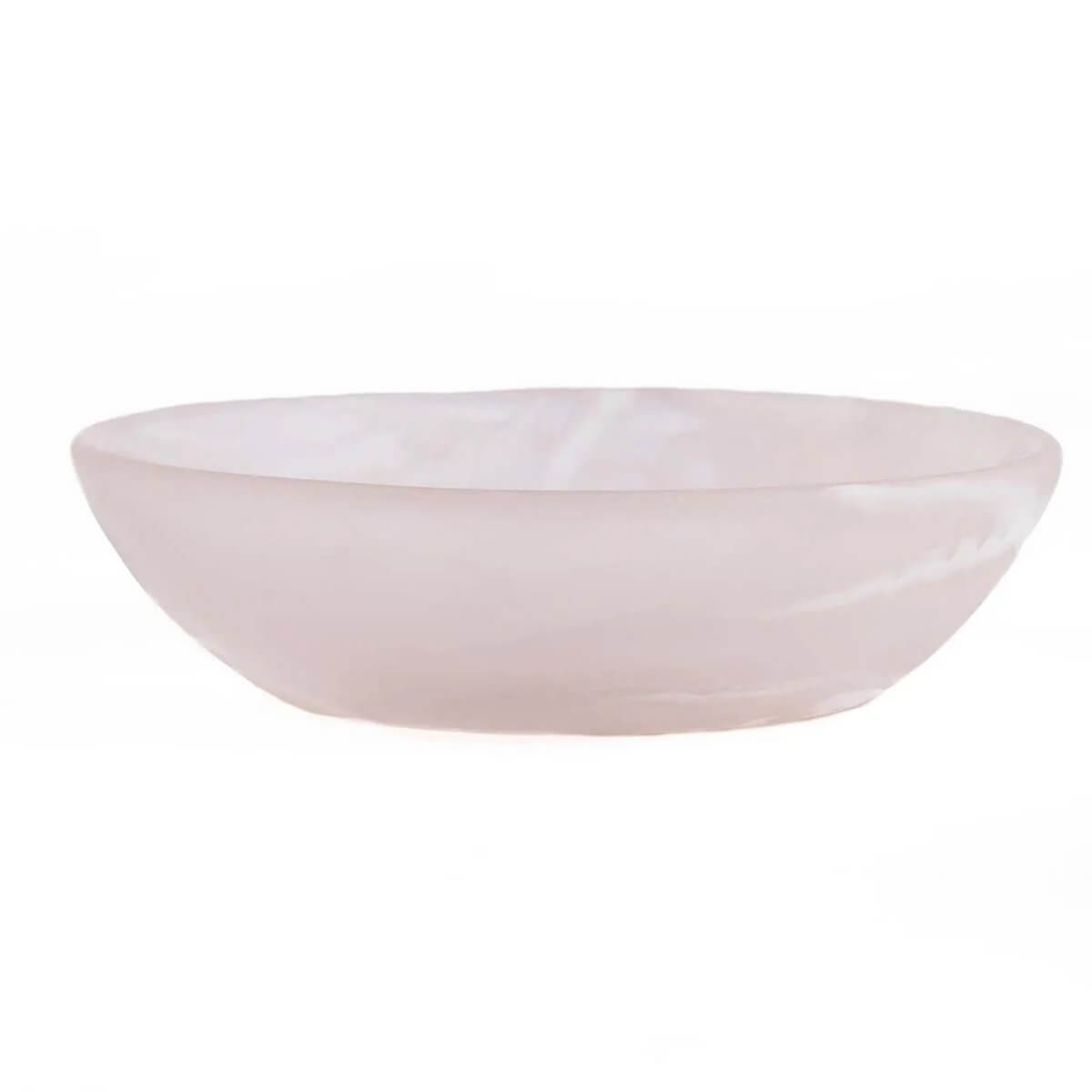 Bohemian style pink and white resin organic bowl with smooth finish, perfect for snacks or decor, adding a modern artistic touch.