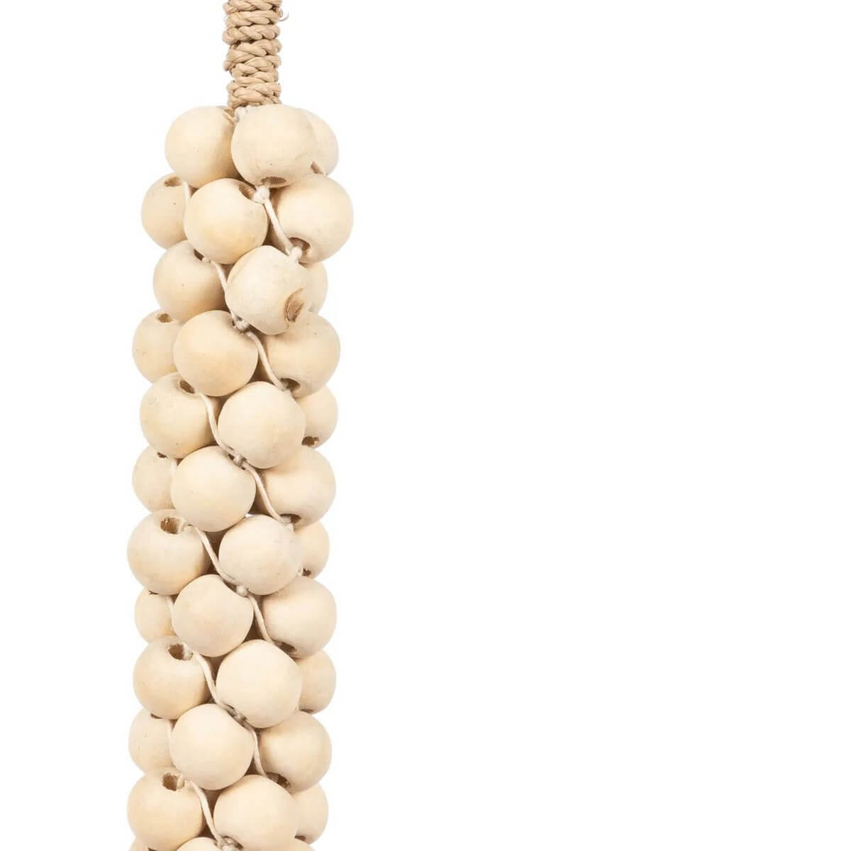 Bohemian wooden beads with cotton tassel, handmade by Balinese artisans, perfect for doors or decor, natural white.