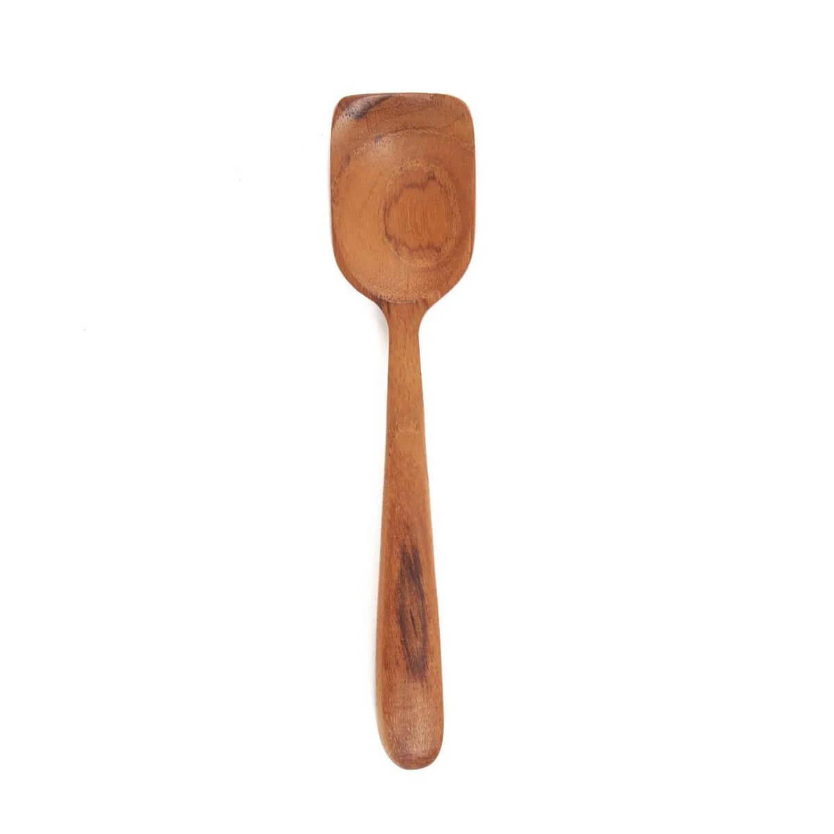 Handmade teakwood ice cream spoon with smooth finish, perfect for adding bohemian charm to dessert moments.