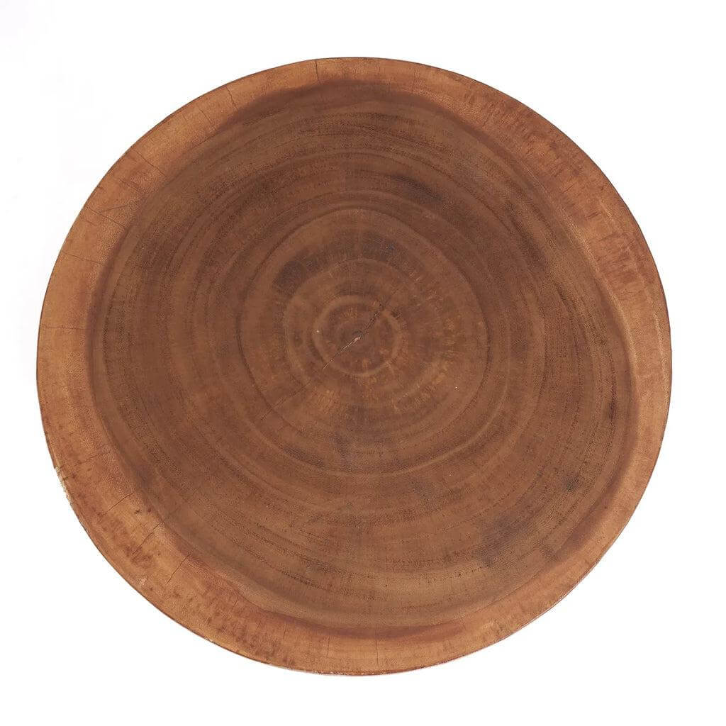 Ronde suarhouten zitvlak van De Indra Kruk - Naturel, solide en duurzaam design, handgemaakt voor binnengebruik.