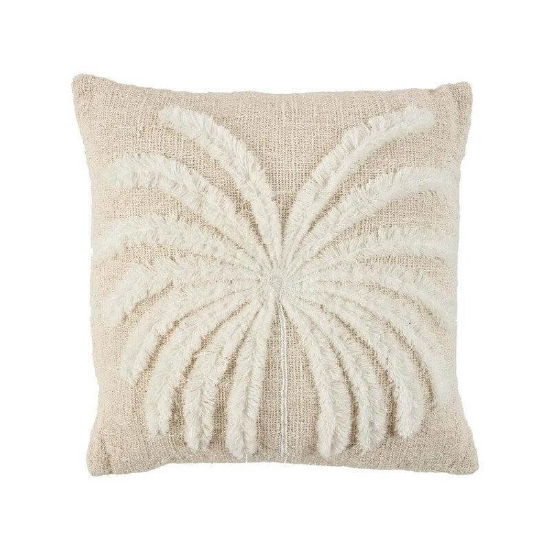 Natuurlijke witte Isla Palm kussenhoes met palmbladontwerp, ideaal voor een stijlvolle en comfortabele woonruimte.