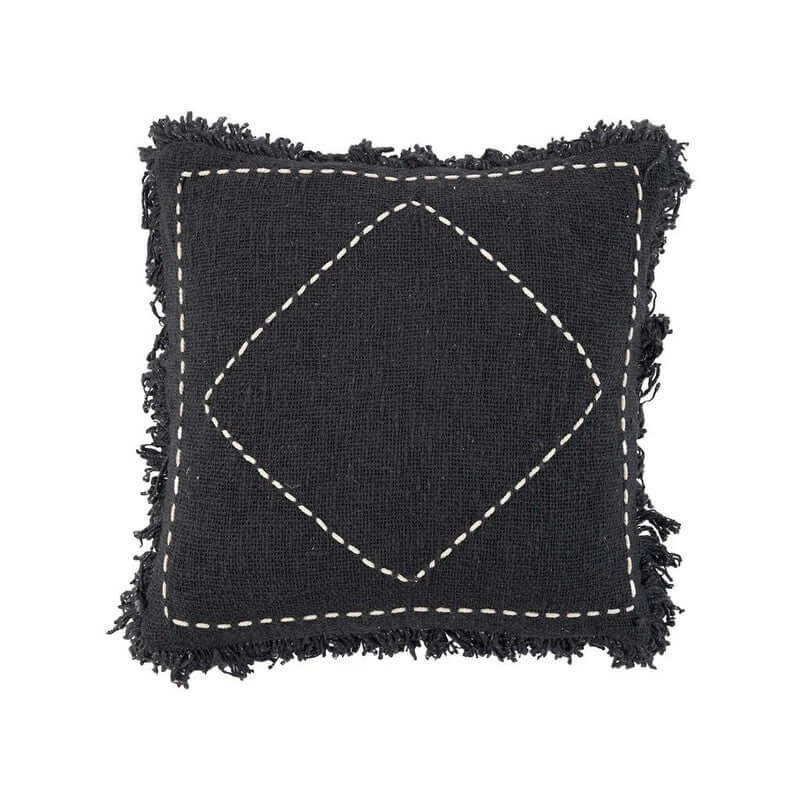 Stijlvolle Kasbah kussenhoes in zwart-wit katoen, met luxe en duurzaam design, perfect voor modern en bohemien interieurs.