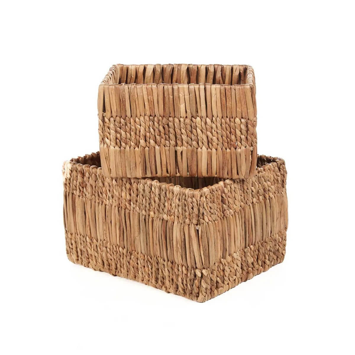 Bohemian-style Akuku Basket in natural banana leaf, perfect for rustic home storage. Adds charm and warmth to any room.