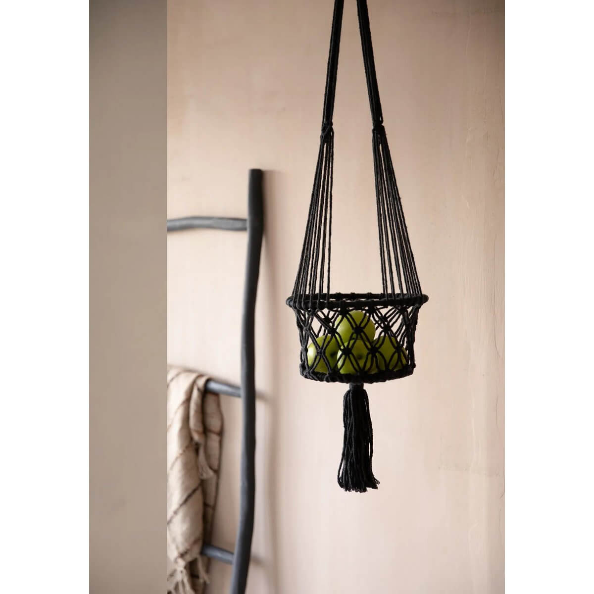 De Macrame Plantenhouder - Zwart - L