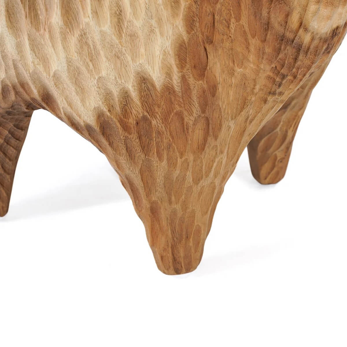 Close-up of The Maldives Stool base, showcasing the natural grain of suar wood, perfect for Bohemian decor.