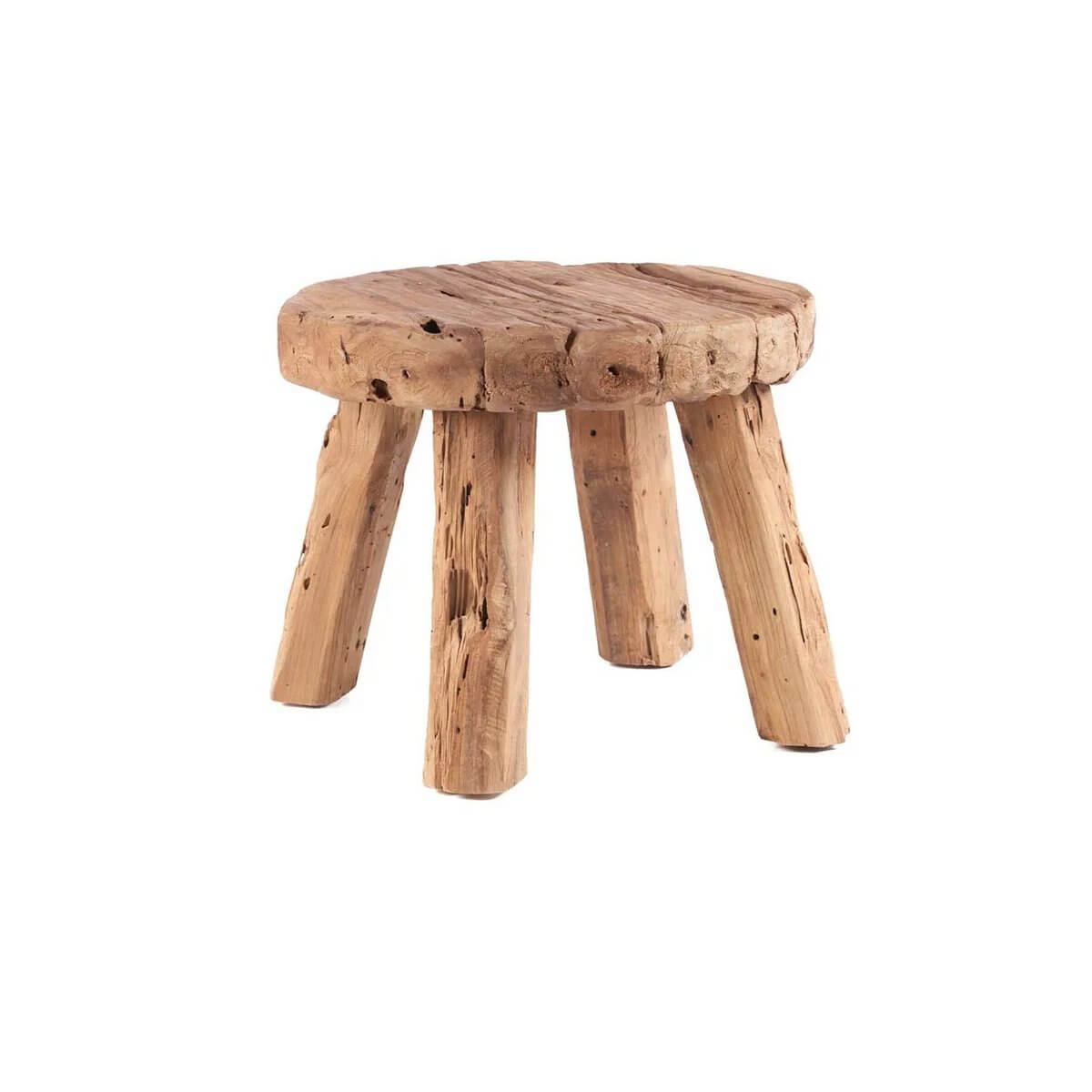 Bohemian style De Marabunta rustieke bijzettafel in naturel finish, showcasing rustic charm and natural wood craftsmanship.