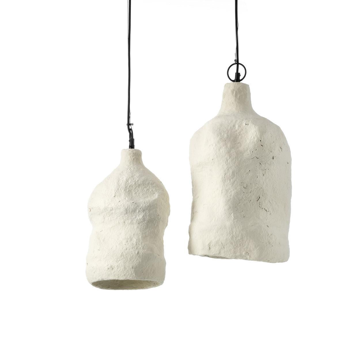 Zijaanzicht van papier-maché hanglamp moloko wit 45 cm