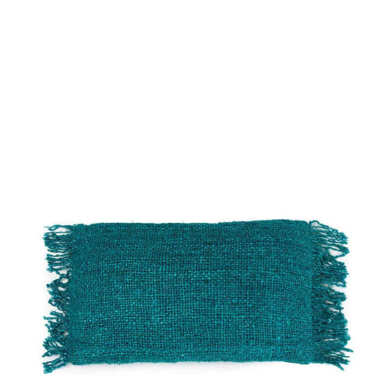 Aqua kleur De Oh My Gee kussenhoes 30x50 cm met franjes, elegant en stijlvol ontwerp voor interieurdecoratie.