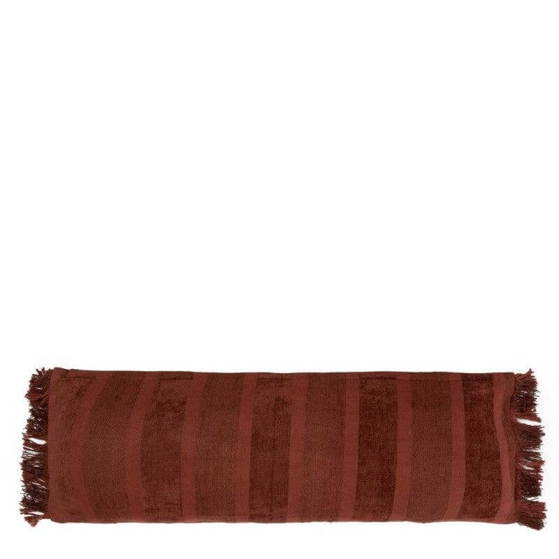 Bordeaux velvet kussenhoes 30x100 cm, boho stijl, handgemaakt katoenen textuur, perfect voor woonkamer of terrasaccent.