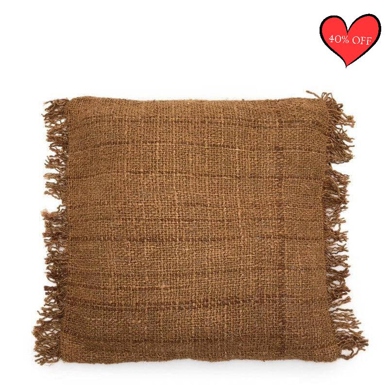 Bruine Oh My Gee kussenhoes 60x60 cm in zacht katoen, boho stijl voor interieurdecoratie. Geen binnenkussen inbegrepen.