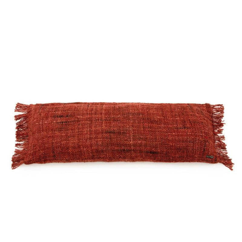 Kersenrode kussenhoes van 35x100 cm, boho-stijl, zonder binnenkussen, zacht katoen. Perfect voor interieur en tuin.