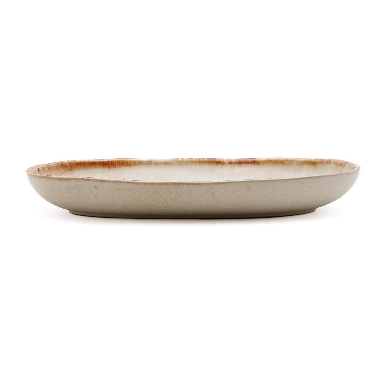 Ovale Cascais Kom - M, set van 6, wit met gele accenten, handgemaakt Portugees keramiek servies, ideaal voor brunch of diner