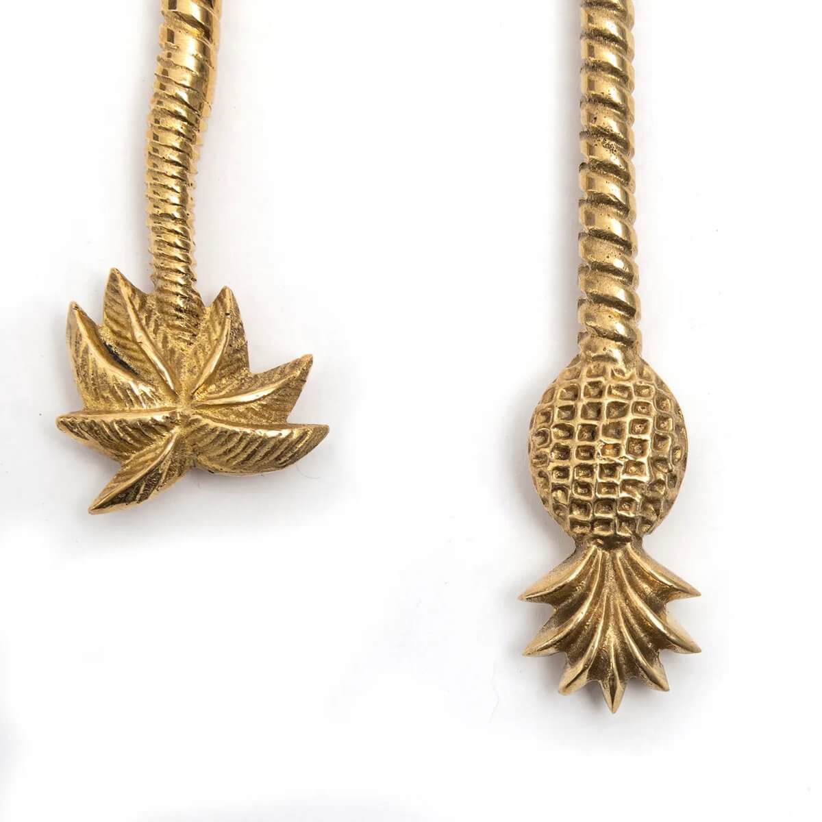 Bohemian gold palm tree and pineapple adorned fork handles from De Palmboomvork collection, made of solid brass.