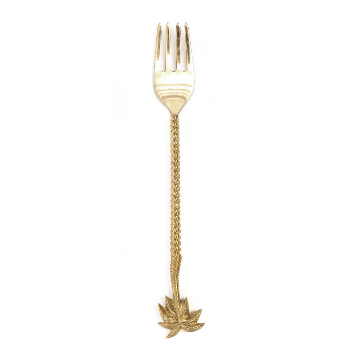 Bohemian style gold fork with palm tree detail, made of solid brass, adding a touch of tropical luxury to your dining experience.