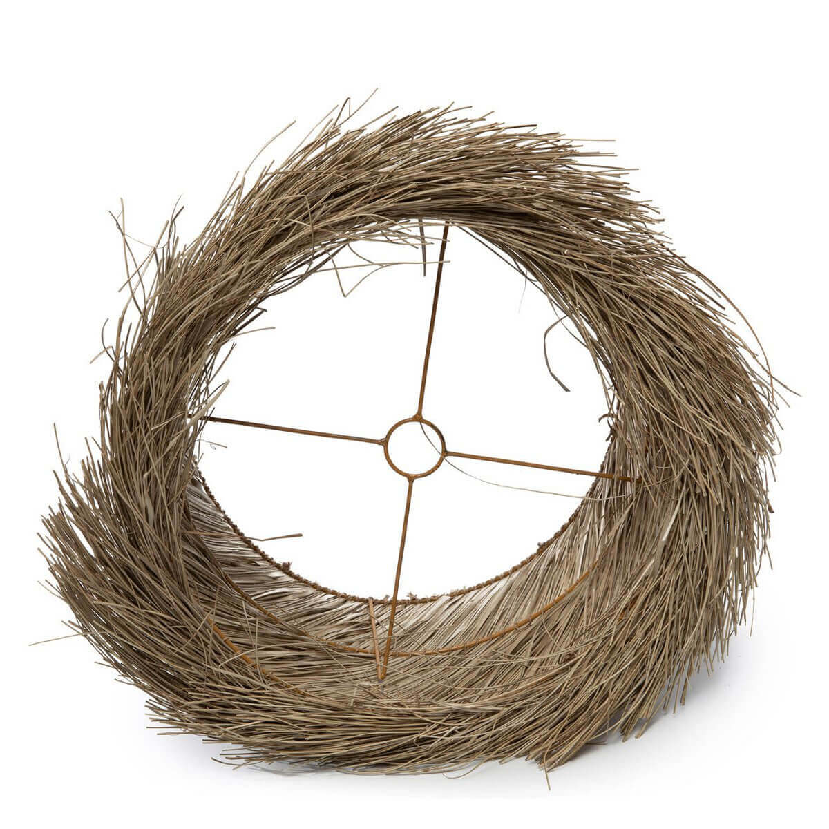 Natuurlijke pandan tafellampenkap met sisal franjes, boho stijl, rotan en hout, Bazar Bizar, grijs, 42cm breed, 780g. Perfect voor sfeerverlichting.