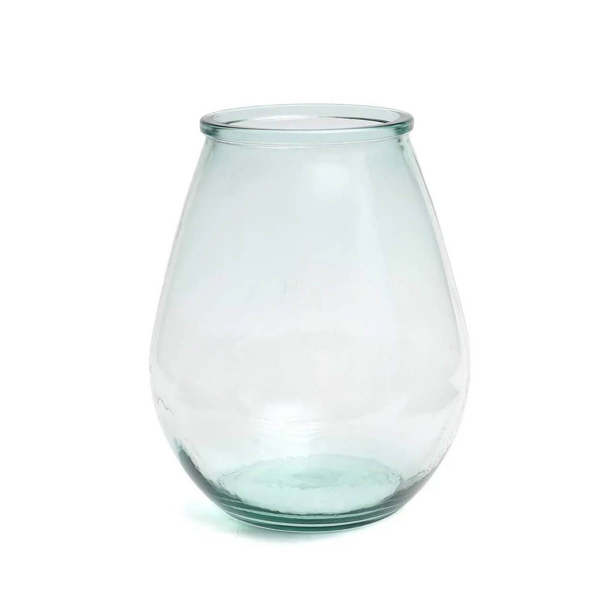 De Qiezi Vaas in blauw van gerecycled glas, middelgroot, met Bohemian uitstraling. Perfect voor bloemen of als stijlvol decoratiestuk.
