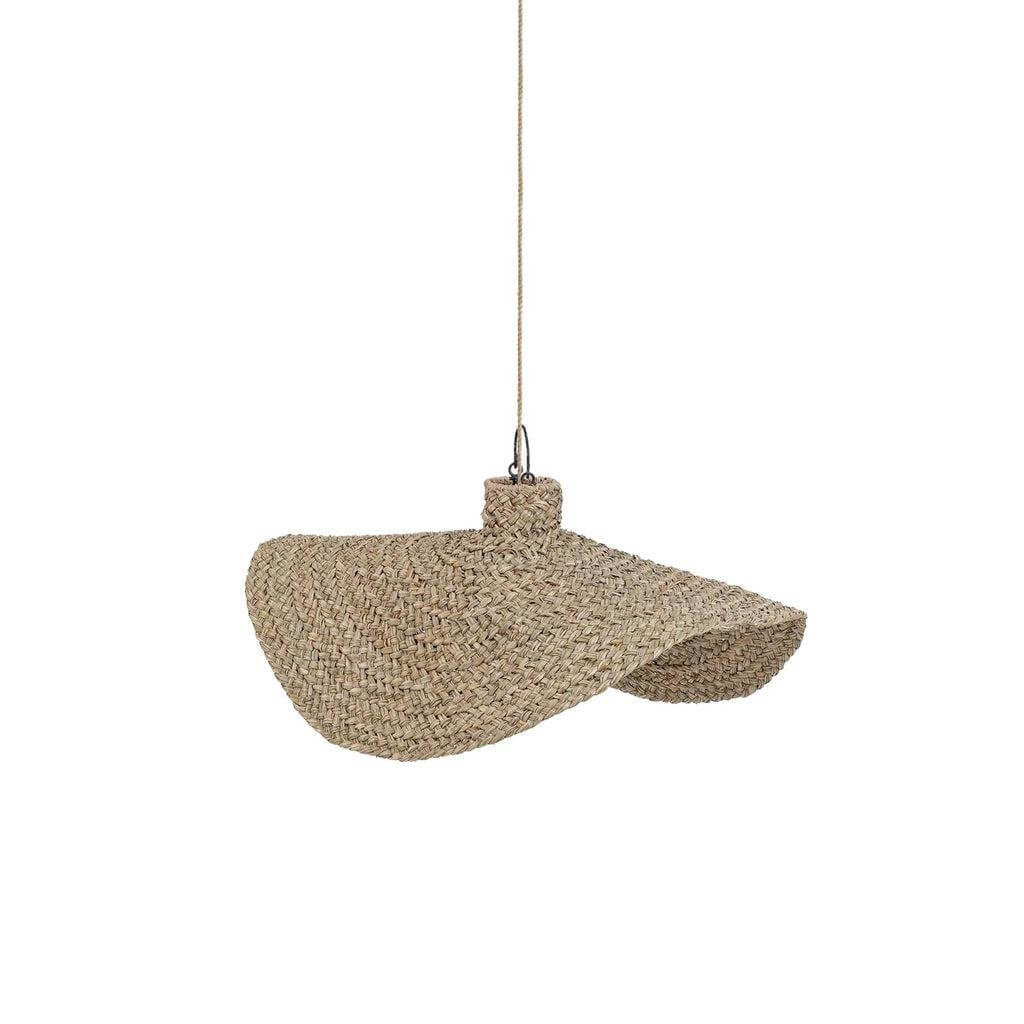 De Qubba hanglamp in natuurlijke geweven waterhyacint, organisch design voor sfeervolle verlichting, middelgroot formaat.