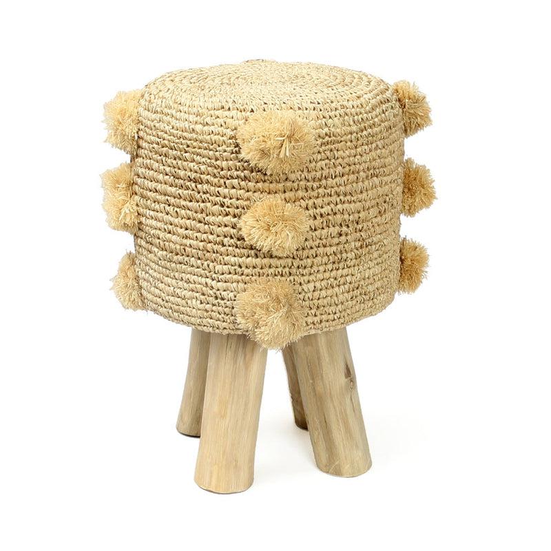 De Raffia Pom Pom kruk