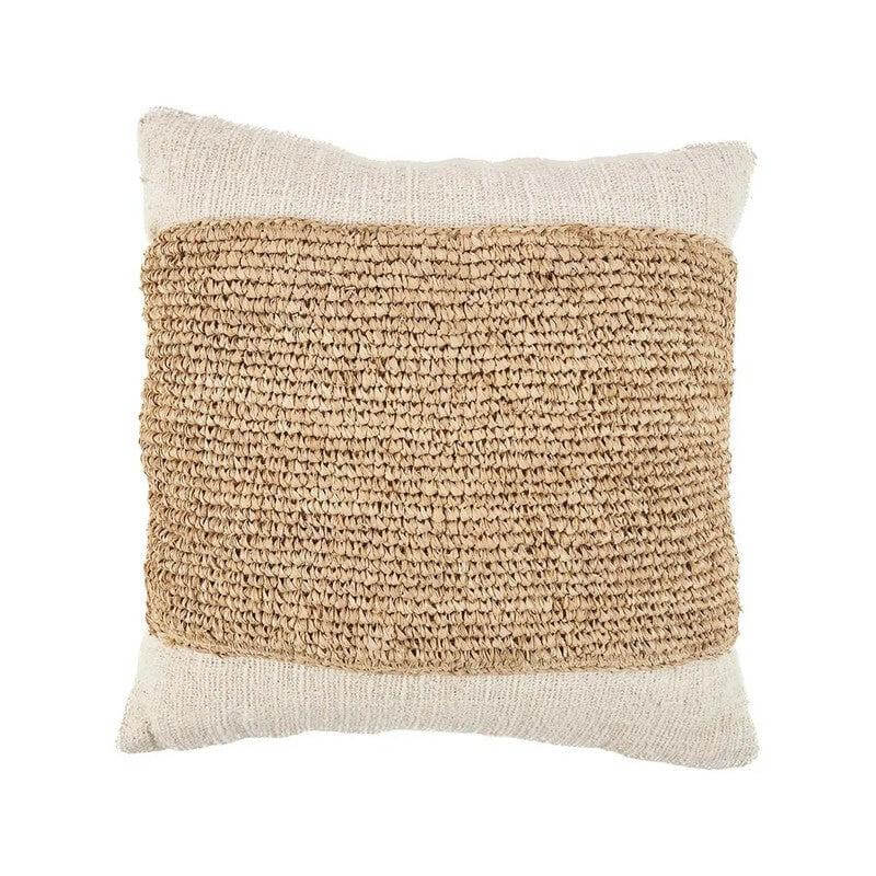 Raffia stempel kussenhoes met rustieke textuur en katoenzachte uitstraling, perfect voor een elegante woonkamer of slaapkamer. Natuurlijk charmant.