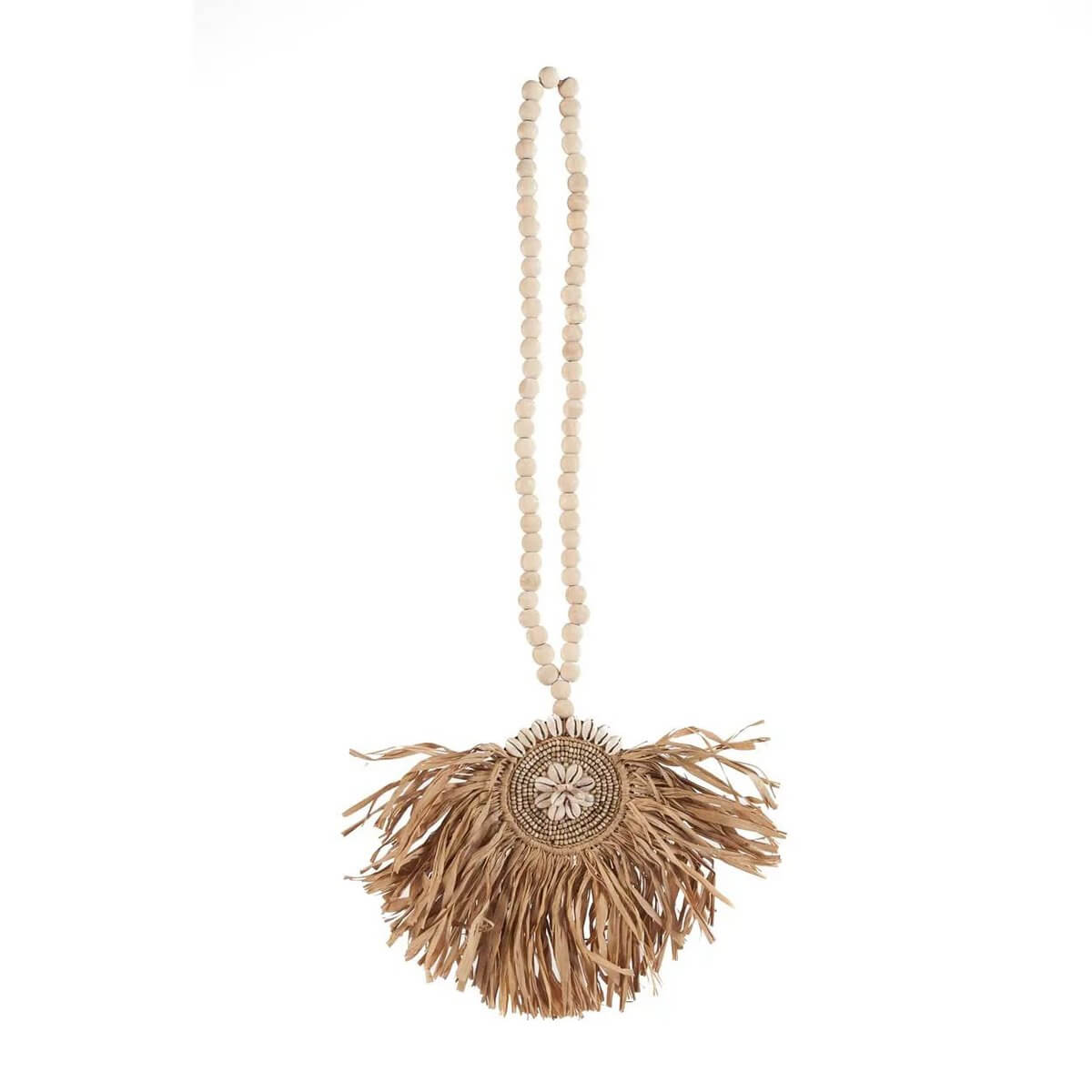 Bohemian Raffia Tajoe Kwastje decor with natural fibers, perfect for adding rustic charm to home decor. Handcrafted elegance.