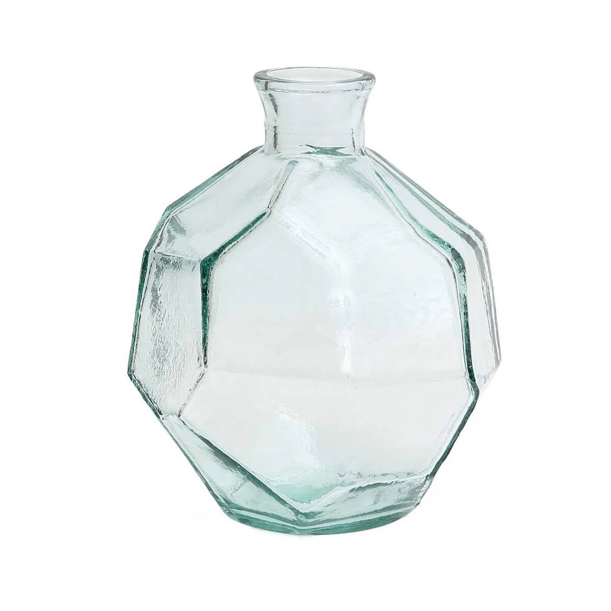 Sculptural blue origami-inspired vase with geometric design, perfect for bohemian decor.