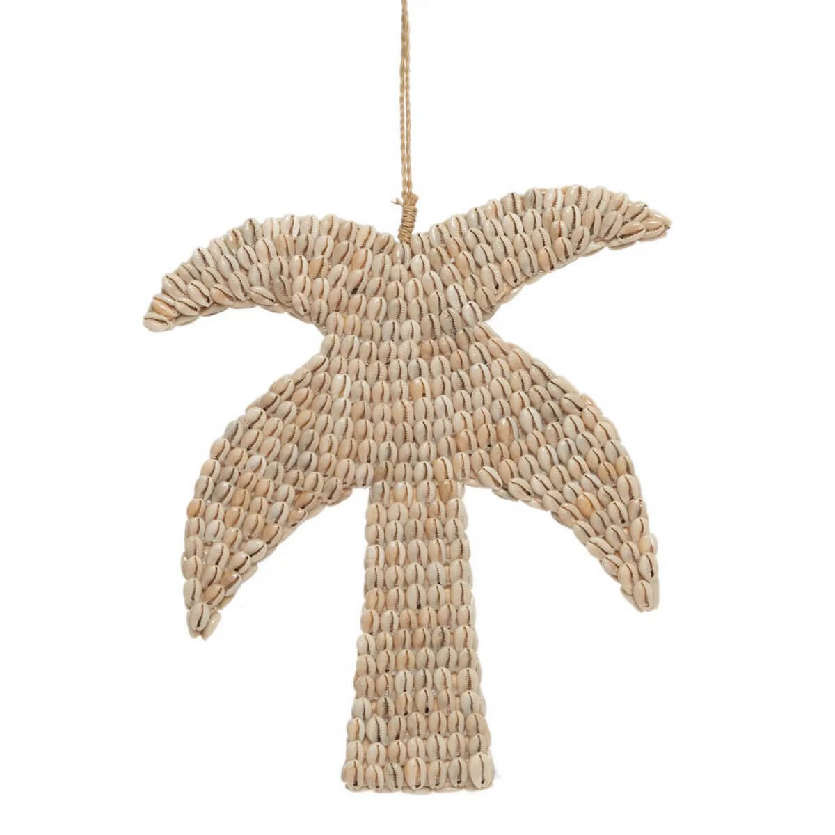 Bohemian palm tree decor made of shells, perfect for adding tropical vibes to your home. Handcrafted in Bali. Unique and natural design.