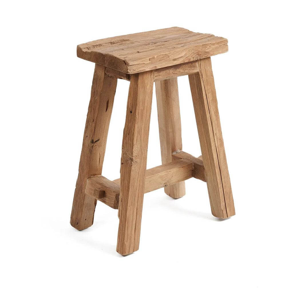 Alt Tag: Shoji kruk van gerecycleerd teakhout, natuurlijk rustiek design, milieuvriendelijk vakmanschap.