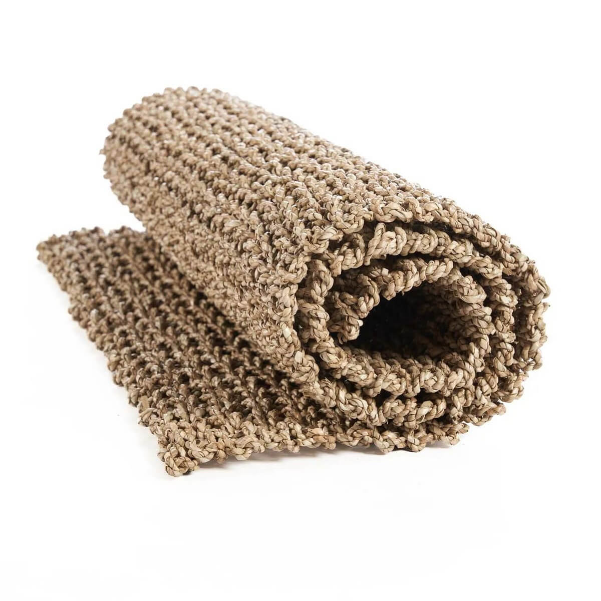 Rolled natural sisal rug, 120x70 cm, showcasing earthy bohemian style and texture for an elegant room upgrade.