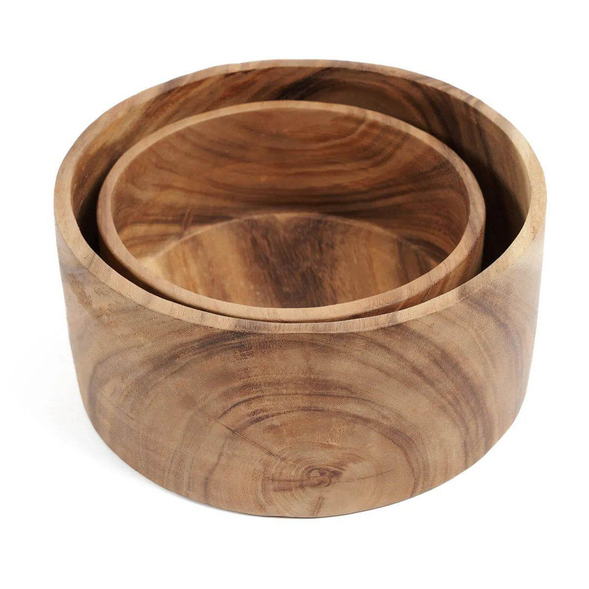 De Suar Saladekom - handgemaakte houten schaal met prachtige nerfpatronen, ideaal als middelpunt voor uw tafel, elegant en duurzaam.