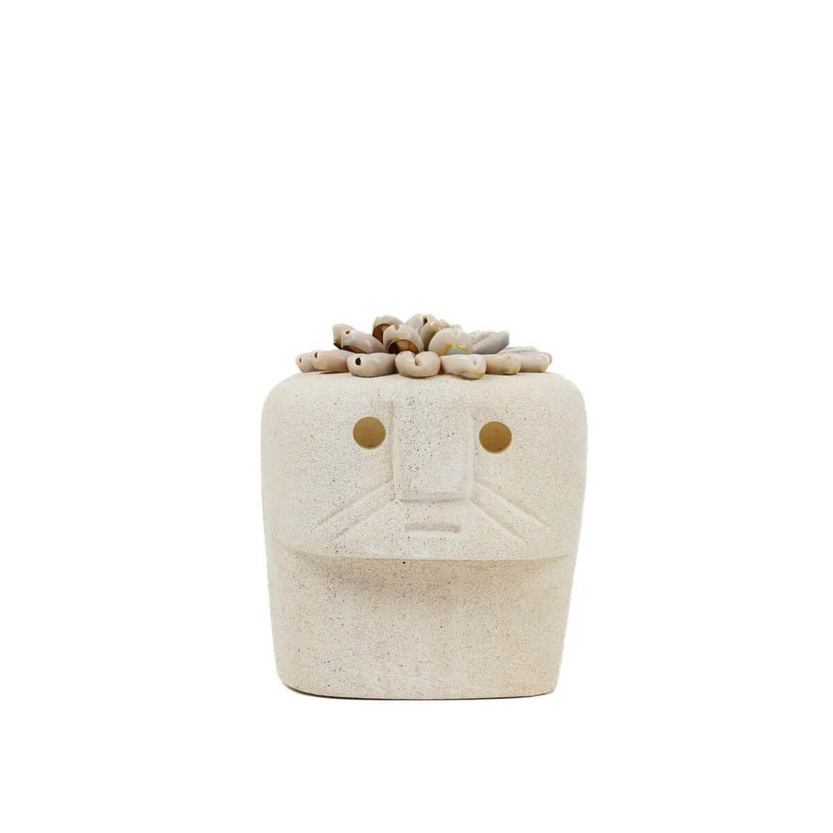 Bohemian stone sculpture from Sumba, Indonesia handcrafted from sandstone, perfect for home décor and spiritual protection.