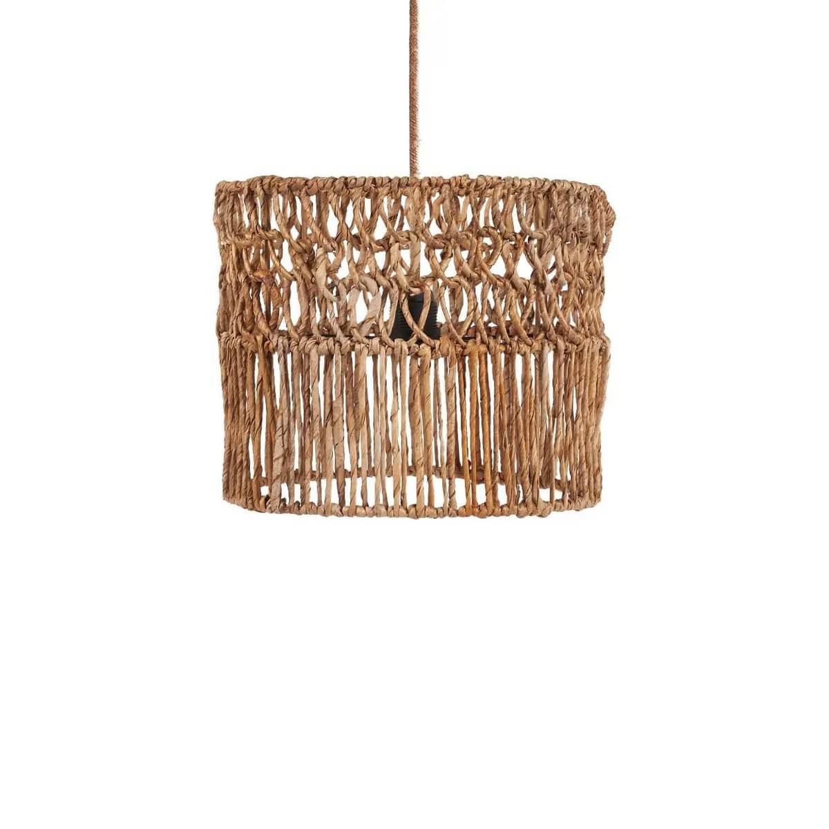 Alt Tag: Bohemian De Takuhanki Lamp, handgemaakt van bananenblad, perfect als hanglamp voor eetruimtes en woonruimtes, natuurlijk ontwerp.